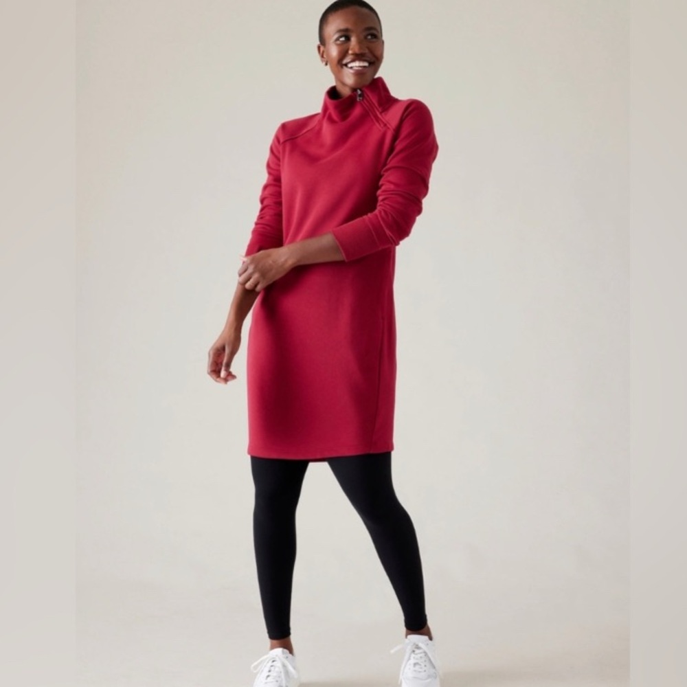 Athleta Cozy Karma Asym Sweater Dress in Clover Berry Red size Small